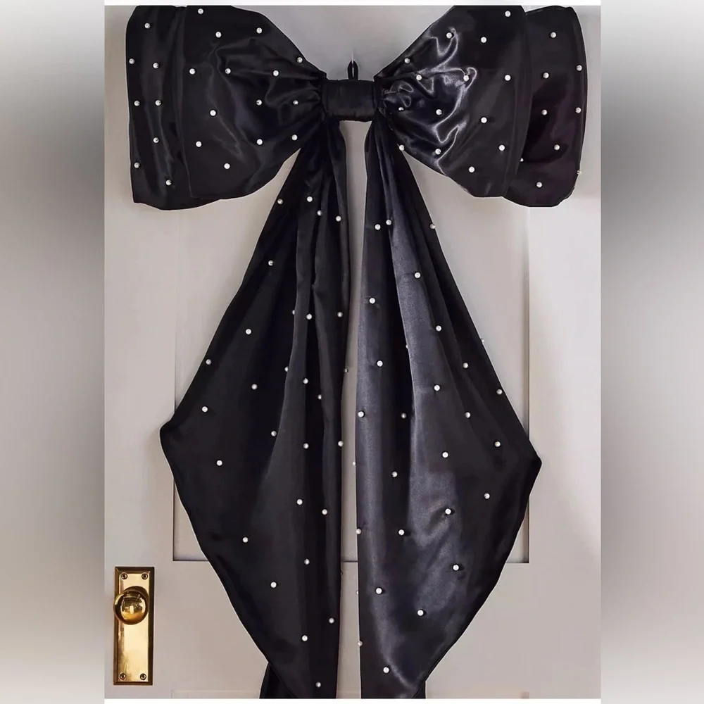 Anthropologie BLACK Pearled Satin Bow Tree Topper